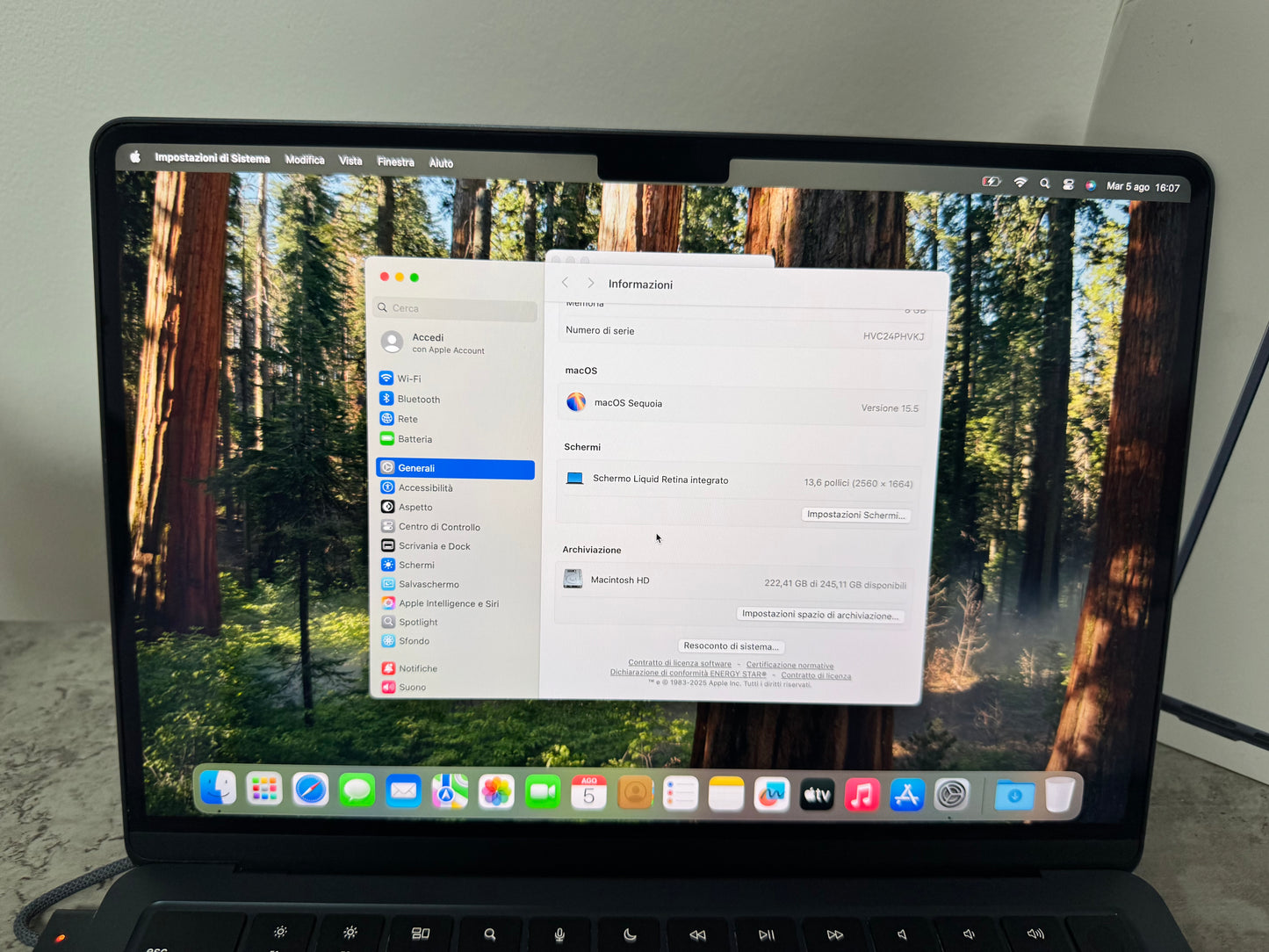 MacBook Air (2022) [13,6" Retina, M2 8 Core 3,2GHz, 8GB RAM, 256GB SSD, 8-CoreGPU, macOS] mezzanotte