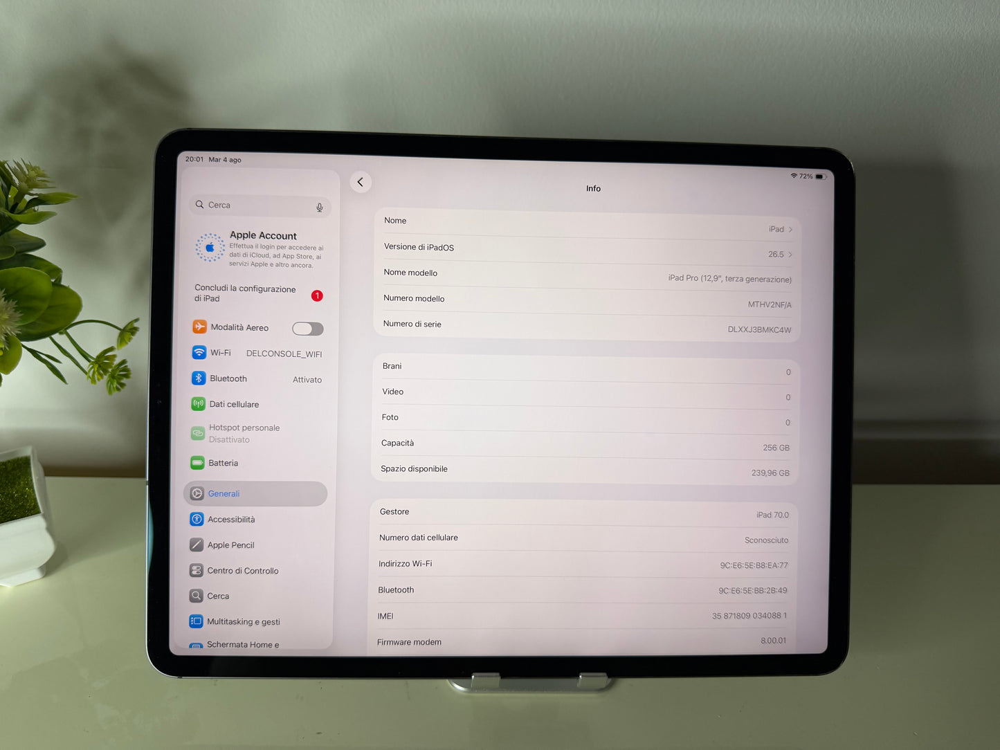 iPad Pro (2018) 12.9” WI-FI+Cellular 256GB Grigio