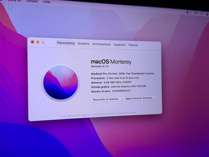 MacBook Pro (2016) [13,3", Retina, Intel Core i5 2, 0GHz, 8GB RAM, 256GB SSD, Intel Iris Graphics 540, macOS] Grigio