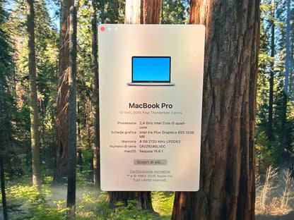 MacBook Pro (2019) [13,3", Touch Bar, Intel Core i5 2,4GHz, 8GB RAM, 256GB SSD, Intel Iris Plus Graphics 655, Mac OS X] Grigio