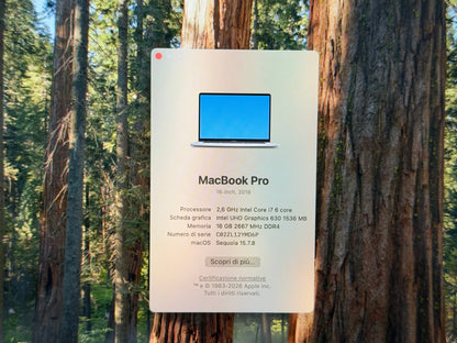 MacBook Pro (2019) [16", Touch Bar, Intel Core i7 2,6GHz, 16GB RAM, 512GB SSD, Intel UHD Graphics 630 + AMD Radeon Pro 5300M, Mac OS] argento