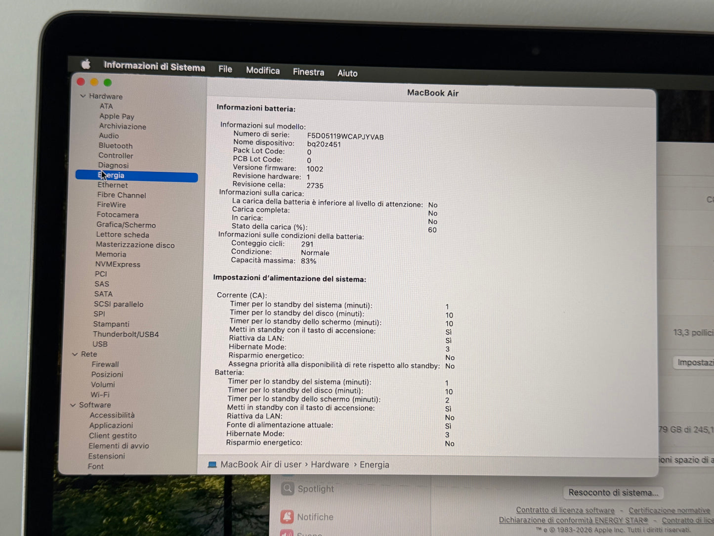 MacBook Air M1 (2020) [13,3", Retina, Apple M1, 16GB RAM, 256GB SSD, Apple 7 Core, macOS] argento