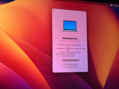 MacBook Pro (Mid 2017) [13,3", Touch Bar, Intel Core i5 3,1GHz, 8GB RAM, 512GB SSD, Intel Iris Plus Graphics 650, macOS] argento