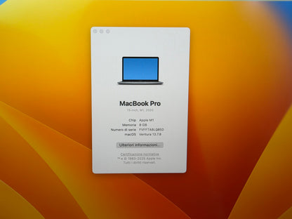 MacBook Pro (2020) M1 [13,3", Touch Bar, Apple M1 3,2GHz, 8GB RAM, 256GB SSD, Apple 8 Core, macOS] Grigio