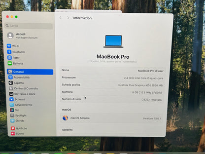 MacBook Pro (2019) [13,3", Touch Bar, Intel Core i5 2,4GHz, 8GB RAM, 256GB SSD, Intel Iris Plus Graphics 655, Mac OS X] Grigio