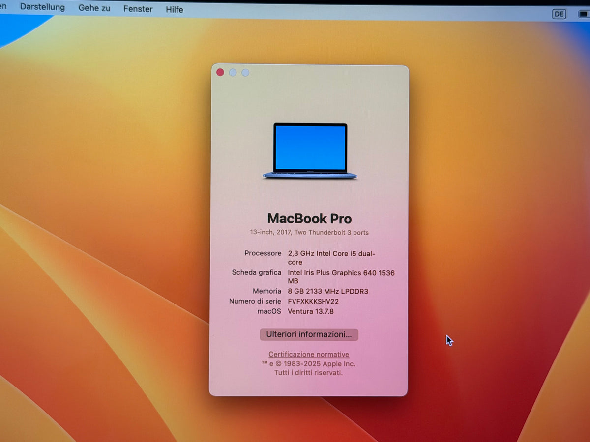 MacBook Pro (2017) [13,3", Intel Core i5 2,3GHz, 8GB RAM, 128GB SSD, Intel Iris Plus Graphics 640, macOS] Grigio