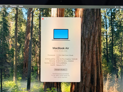 MacBook Air (2020) [13,3", Retina, Intel Core i3 1,1GHz, 8GB RAM, 256GB SSD, Intel Iris Plus Graphics, macOS] argento