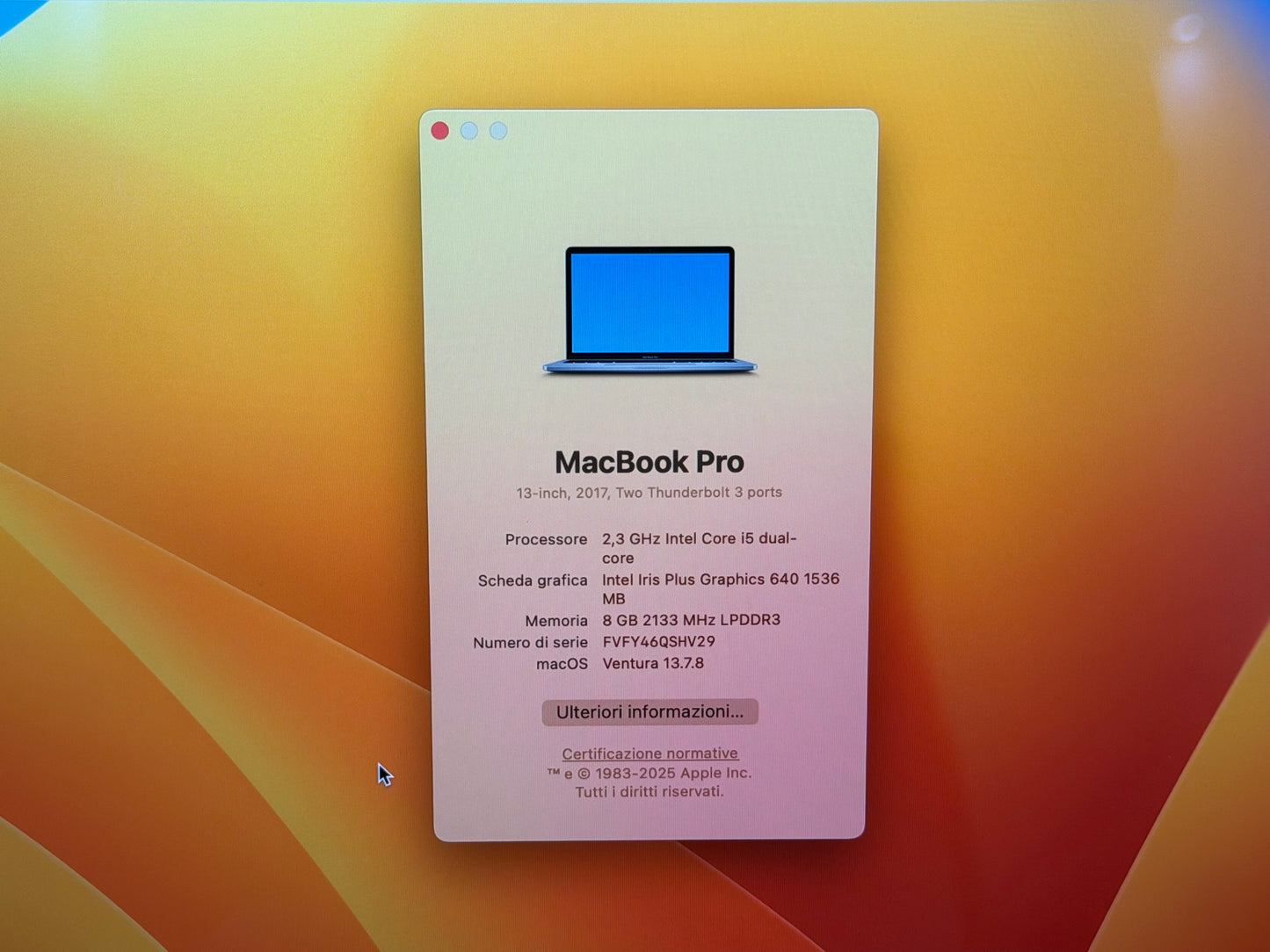 MacBook Pro (2017) [13,3", Intel Core i5 2,3GHz, 8GB RAM, 256GB SSD, Intel Iris Plus Graphics 640, macOS] Grigio