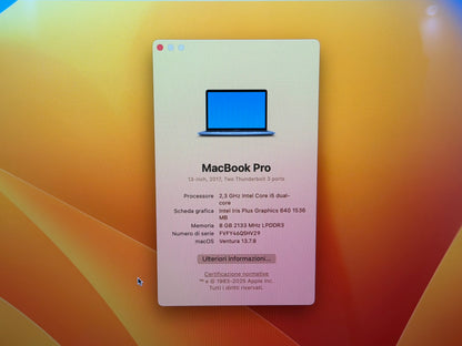 MacBook Pro (2017) [13,3", Intel Core i5 2,3GHz, 8GB RAM, 256GB SSD, Intel Iris Plus Graphics 640, macOS] Grigio