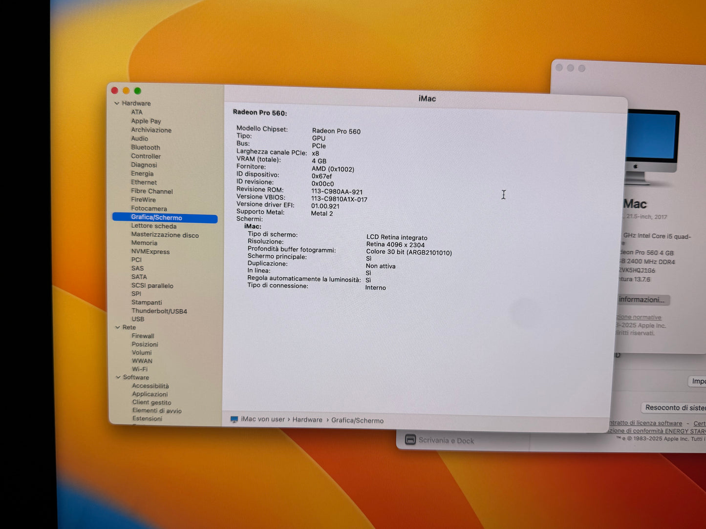 iMac (Mid 2017) [21,5", 4K, Retina, Intel Core i5 3,4GHz, 8GB RAM, 1TB Fusion Drive, AMD Radeon Pr0 560, macOS] argento