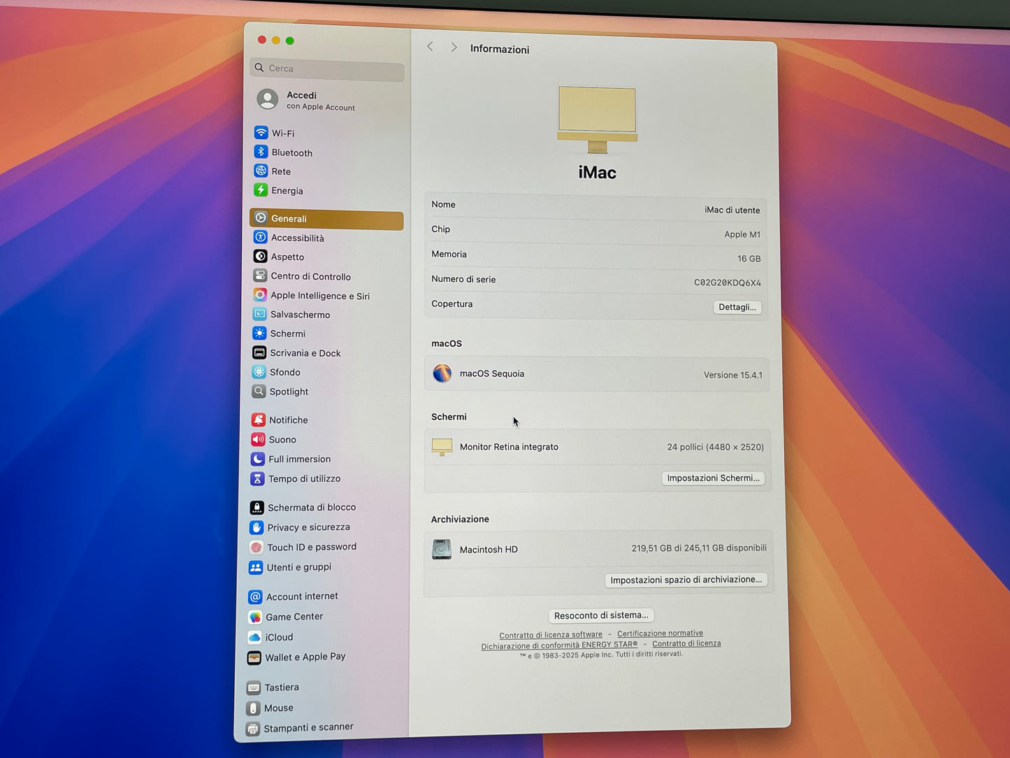 iMac (Mid 2021) [24", Apple M1 8 Core CPU, 16GB RAM, 256GB SSD, Apple 7 Core, macOS] Giallo