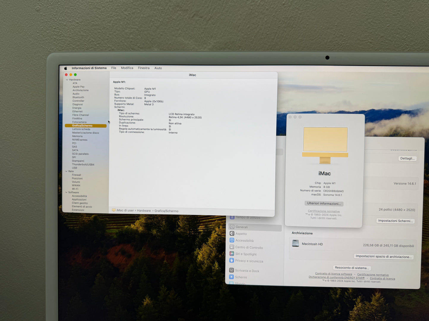 iMac (Mid 2021) [24", Apple M1 8 Core CPU, 8GB RAM, 265GB SSD, Apple 8 Core, macOS] giallo