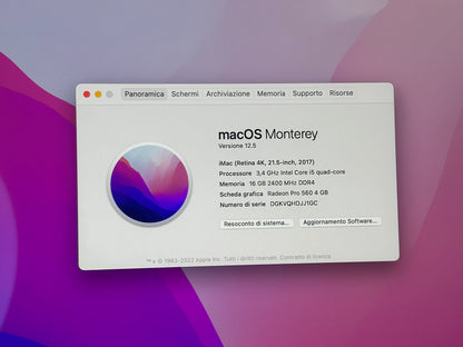 iMac (Mid 2017) [21,5'', 4K, Retina, Intel Core i5 3,4GHz, 16GB RAM, 1TB Fusion Drive, AMD Radeon Pro 560, macOS] argento
