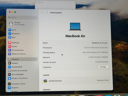 MacBook Air (2019) [13,3", Retina, Intel Core i5 1,6GHz, 8GB RAM, 256GB SSD, Intel UHD Graphics 617, macOS] Grigio