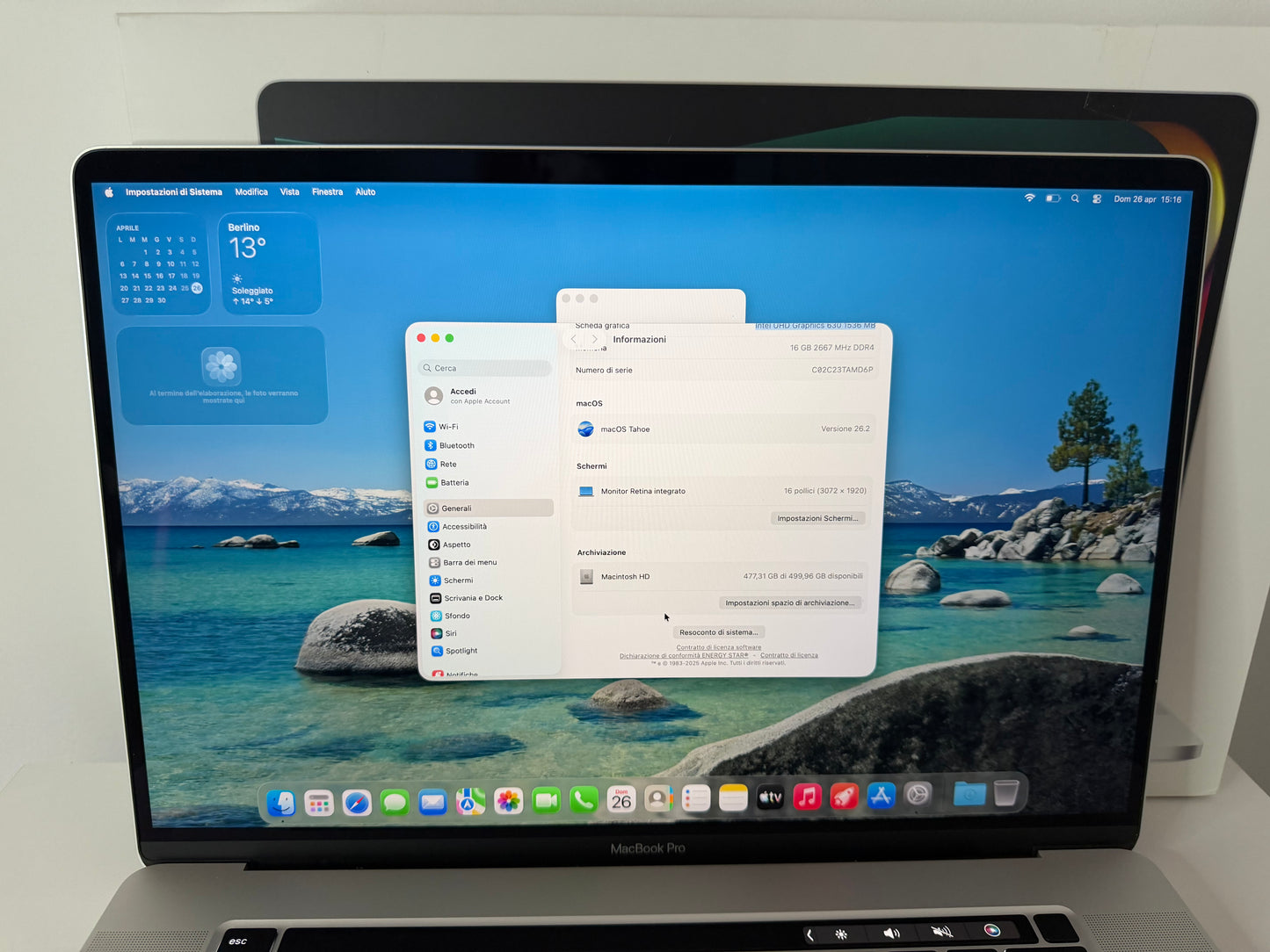 MacBook Pro (2019) [16", Touch Bar, Intel Core i7 2,6GHz, 16GB RAM, 512GB SSD, Intel UHD Graphics 630 + AMD Radeon Pro 5300M, Mac OS] argento
