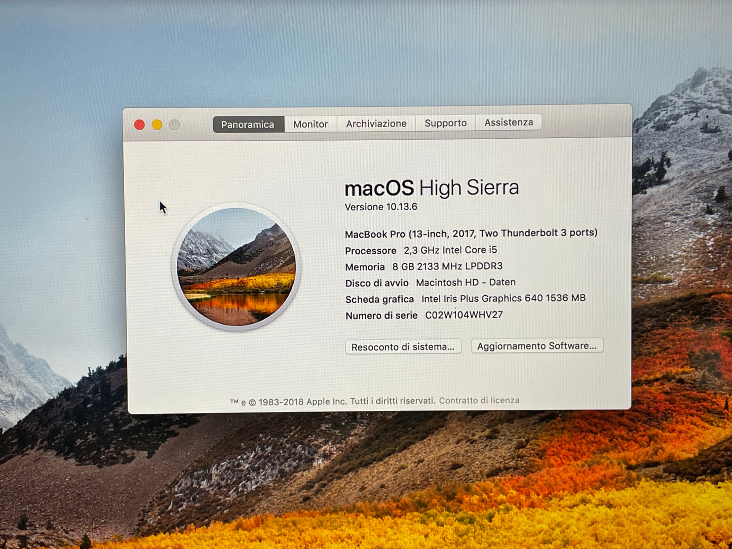 MacBook Pro (2017) [13,3", Intel Core i5 2,3GHz, 8GB RAM, 128GB SSD, Intel Iris Plus Graphics 640, macOS] Argento