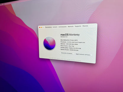 iMac (Mid 2017) [27", 5K, Retina, Intel Core i5 3,4GHz, 8GB RAM, 1TB Fusion Drive + 32GB SSD, AMD Radeon Pr0 570, macOS] argento