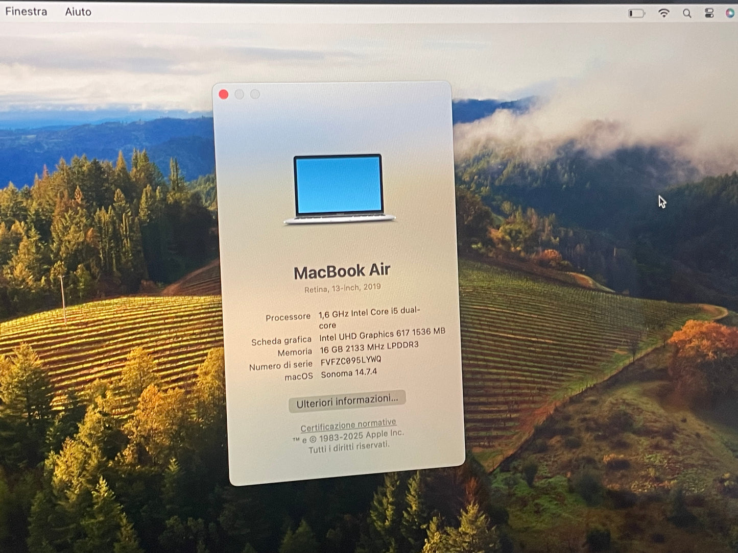 MacBook Air (Mid 2019) [13,3", Retina, Intel Core i5 1,6GHz, 16GB RAM, 128GB SSD, Intel UHD Graphics 617, macOS] argento