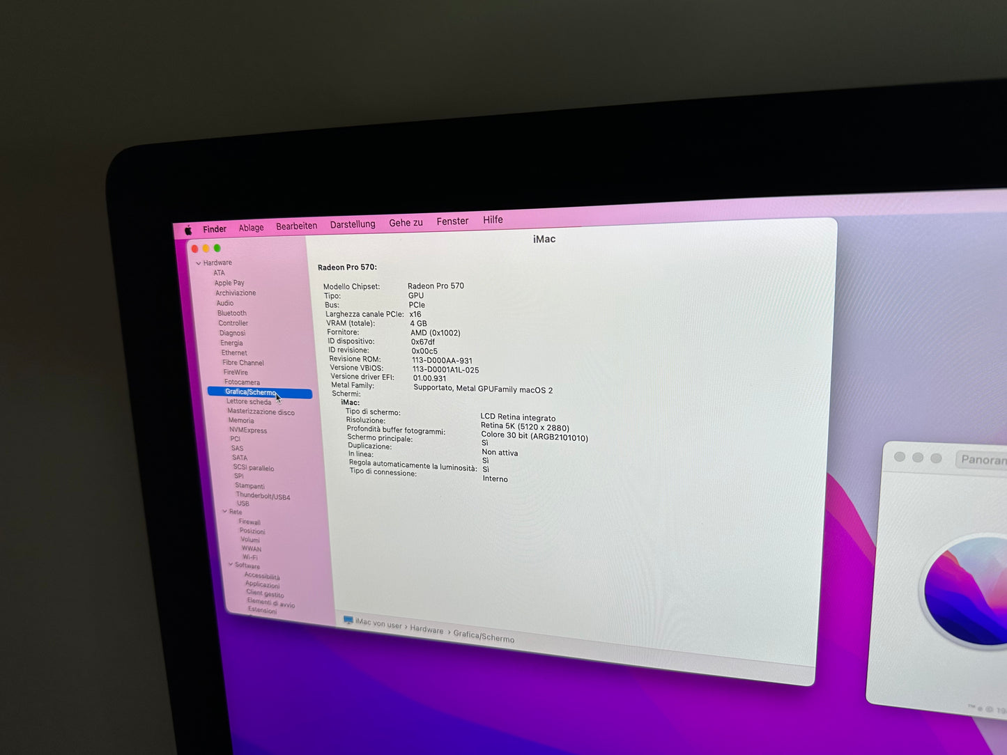 iMac (Mid 2017) [27", 5K, Retina, Intel Core i5 3,4GHz, 8GB RAM, 1TB Fusion Drive + 32GB SSD, AMD Radeon Pr0 570, macOS] argento