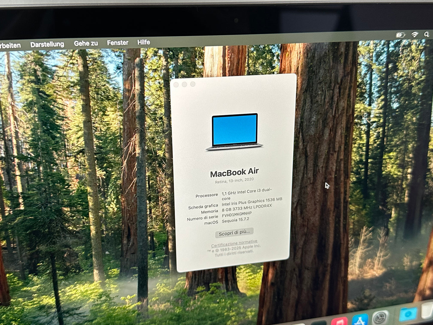 MacBook Air (2020) [13,3", Retina, Intel Core i5 1,1GHz, 8GB RAM, 256GB SSD, Intel Iris Plus Graphics, macOS] grigio