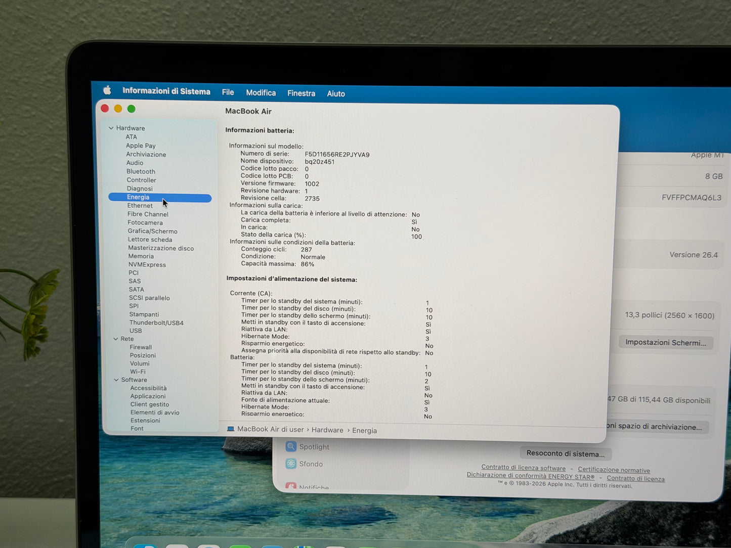 MacBook Air M1 (Late 2020) [13,3", Retina, Apple M1, 8GB RAM, 128GB SSD, Apple 7 Core, macOS] Grigio