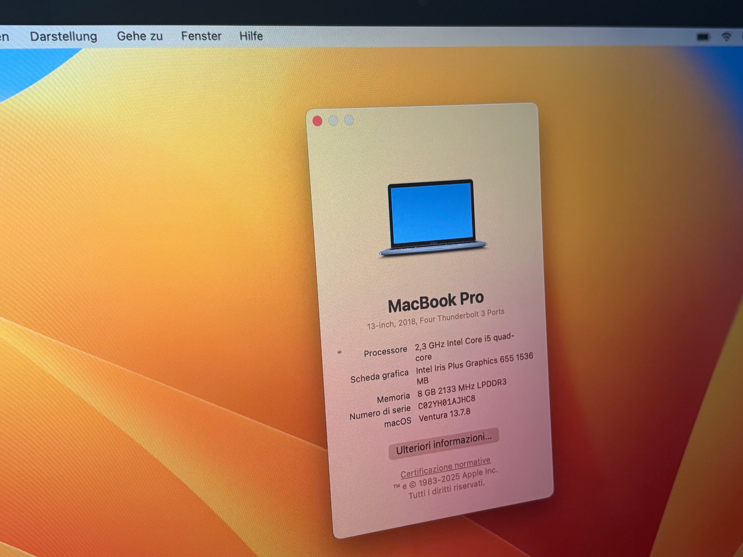 MacBook Pro (Mid 2018) [13,3", Touch Bar, Intel Core i5 2,3GHz, 8GB RAM, 256GB SSD, Intel Iris Plus Graphics 655, macOS] Grigio