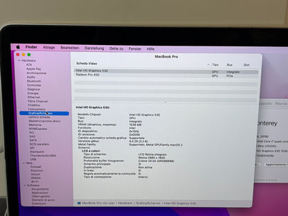 Apple MacBook Pro (2016) [15,4", Retina, Touch Bar, Intel Core i7 2,6GHz, 16GB RAM, 256GB SSD, Intel HD Graphics 530 + AMD Radeon Pro 450, macOS] argento
