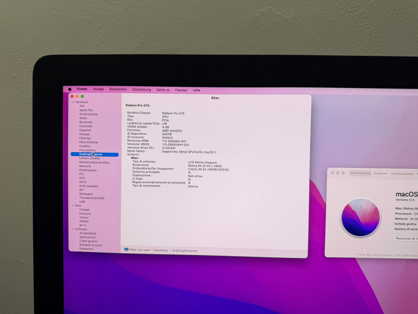 iMac (2017) [27", 4K, Retina, Intel Core i5 3,5GHz 24GB RAM, 1TB FusionDrive, AMD Radeon Pro 575, macOS] argento