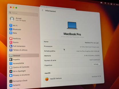 MacBook Pro (Mid 2017) [13,3", Touch Bar, Intel Core i5 3,1GHz, 8GB RAM, 512GB SSD, Intel Iris Plus Graphics 650, macOS] argento