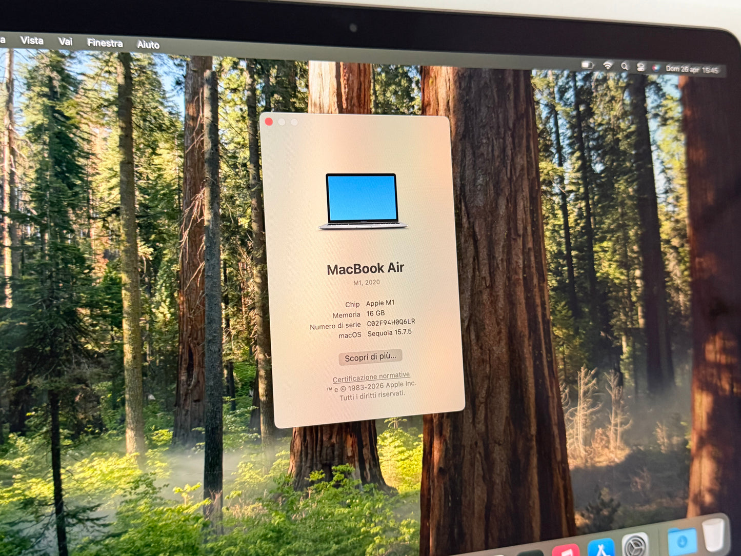 MacBook Air M1 (2020) [13,3", Retina, Apple M1, 16GB RAM, 256GB SSD, Apple 7 Core, macOS] argento