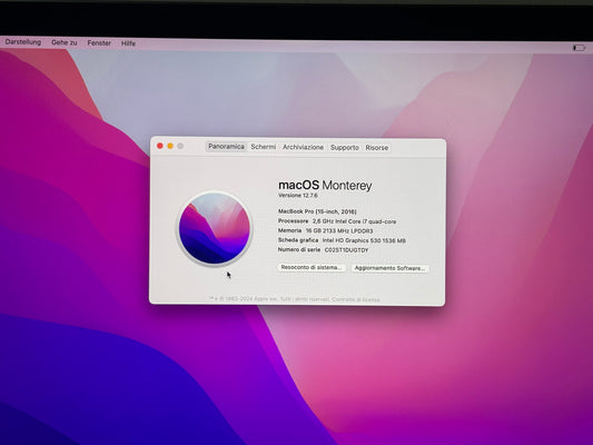 MacBook Pro (2016) [15,4", Touch Bar, Intel Core i7 2,7GHz, 16GB RAM, 512GB SSD, AMD Radeon Pro, macOS] Grigio