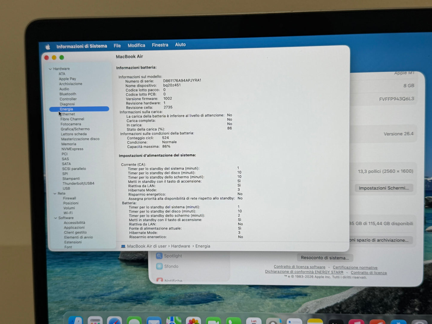 MacBook Air M1 (Late 2020) [13,3", Retina, Apple M1, 8GB RAM, 128GB SSD, Apple 7 Core, macOS] Grigio
