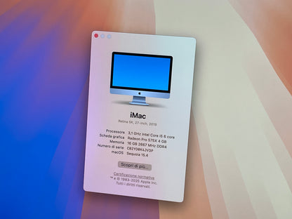 iMac (2019) [27", i5 3.1GHz, 16GB RAM, 1TB SSD, Radeon Pr0 575X 4GB, macOS] argento