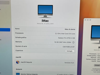 iMac (2019) [27", i5 3.1GHz, 16GB RAM, 1TB SSD, Radeon Pr0 575X 4GB, macOS] argento