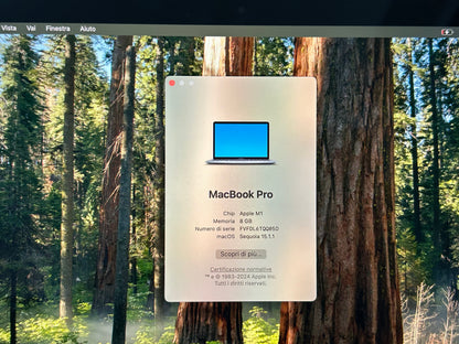 MacBook Pro (2020) M1 [13,3", Touch Bar, Apple M1 3,2GHz, 8GB RAM, 256GB SSD, Apple 8 Core, macOS] Grigio