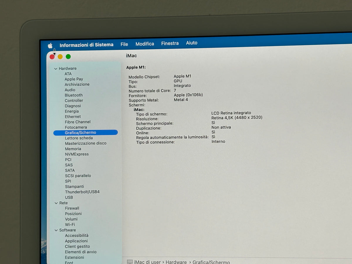 iMac (Mid 2021) [24", Apple M1 8 Core CPU, 8GB RAM, 256GB SSD, Apple 8 Core, macOS] Argento