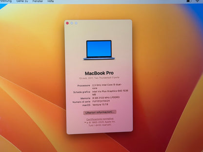 MacBook Pro (2017) [13,3", Intel Core i5 2,3GHz, 8GB RAM, 256GB SSD, Intel Iris Plus Graphics 640, macOS] Grigio